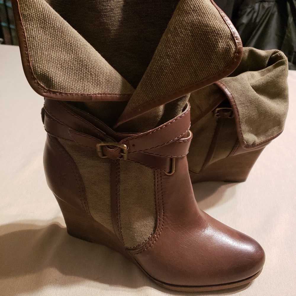 Frye Corby Strappy Wedge Boots (Foldover) Canvas &